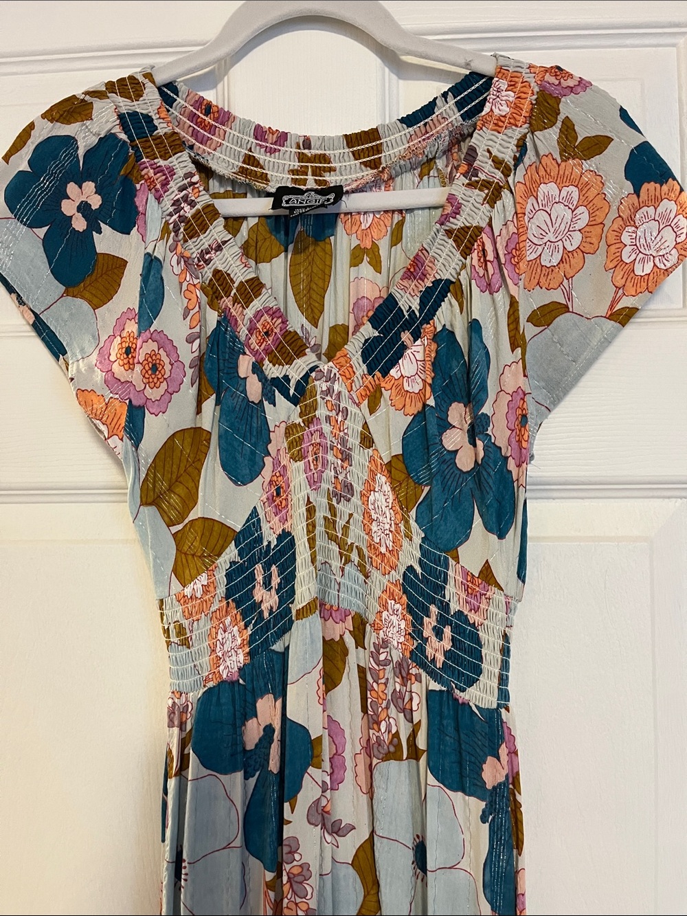 Angie Teal Pink Orange Floral Maxi Dress